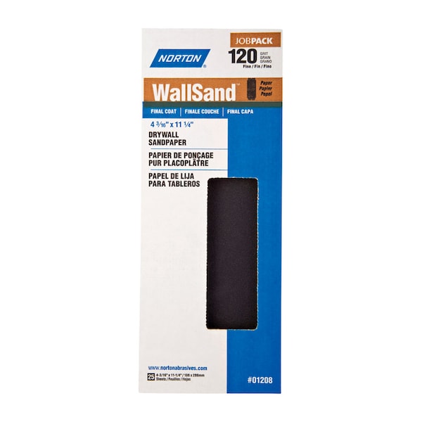 Norton Abrasives Norton WallSand 11-1/4 in. L X 4-3/16 in. W 120 Grit Silicon Carbide Drywall Sanding Sheet 25 pk 7660701208 - main